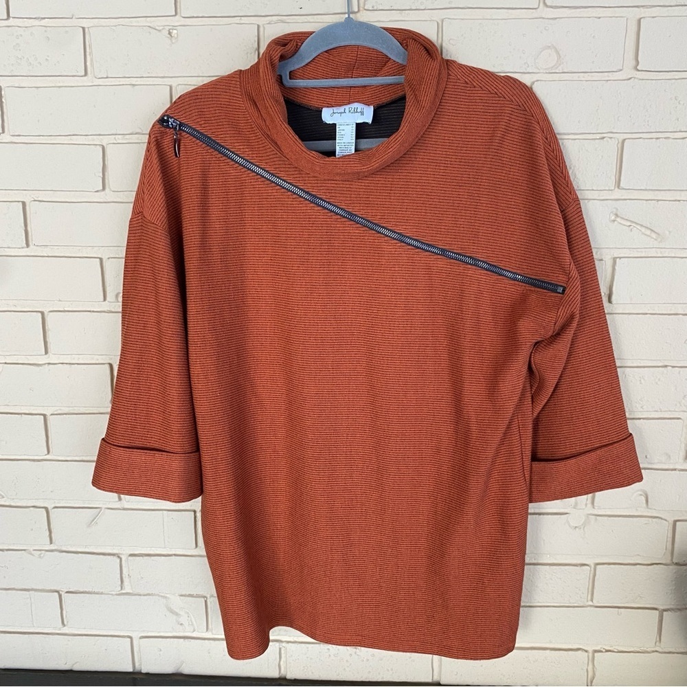 Joseph Ribkoff women’s front zipper blouse size 10 ribbed knit Lagenlook modern